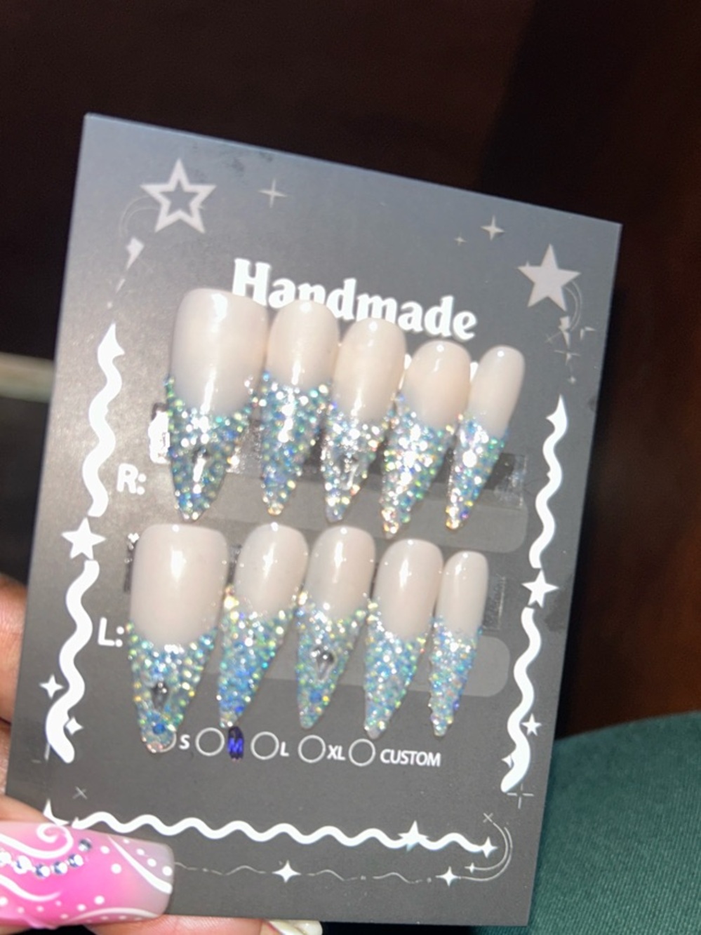 Handmade Glitter Tip Press-On Nails in Neutral and silver